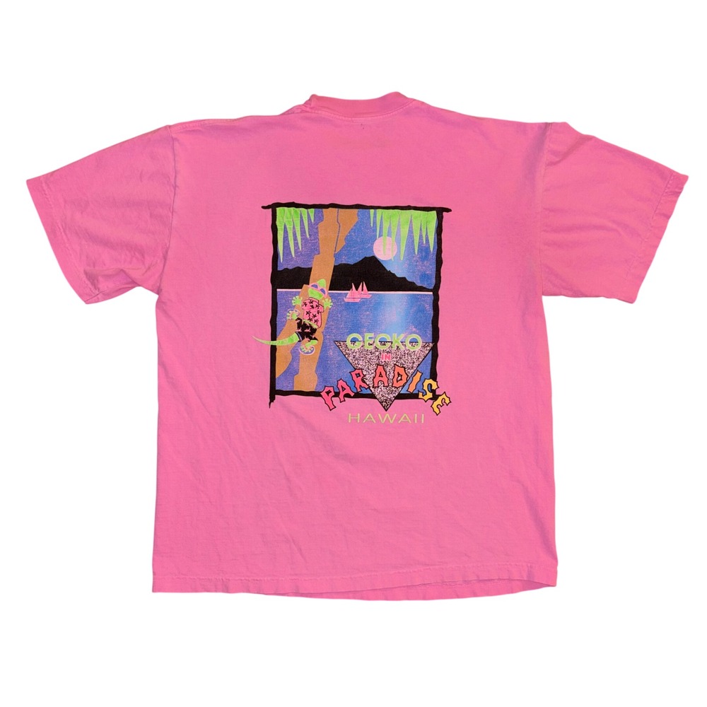 Vintage Gecko Hawaii T-Shirt Pink Gecko in Paradise Surf Graphic Mens XL